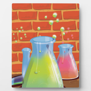 Cartoon Glass Science Ausrüstung auf einer Bank Fotoplatte