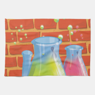 Cartoon Glass Science Ausrüstung auf einer Bank Küchentuch