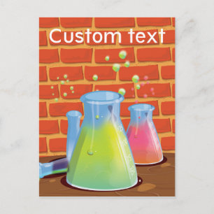 Cartoon Glass Science Ausrüstung auf einer Bank Postkarte