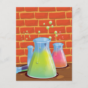 Cartoon Glass Science Ausrüstung auf einer Bank Postkarte