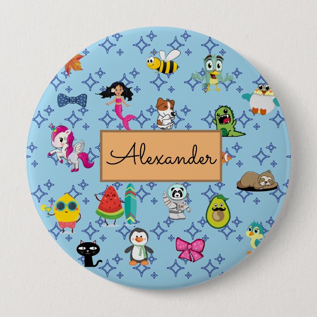 Cartoon Glitzern niedliche blaue Kinder Cartoon Button (Vorderseite)