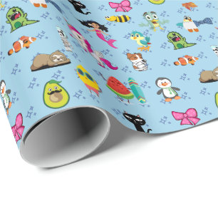 Cartoon Glitzern niedliche blaue Kinder Cartoon Geschenkpapier