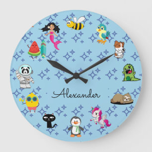 Cartoon Glitzern niedliche blaue Kinder Cartoon Große Wanduhr