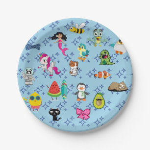 Cartoon Glitzern niedliche blaue Kinder Cartoon Pappteller