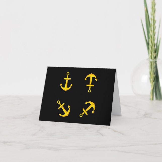 Cartoon Golden Boat Anchor Set Dankeskarte (Vorderseite)