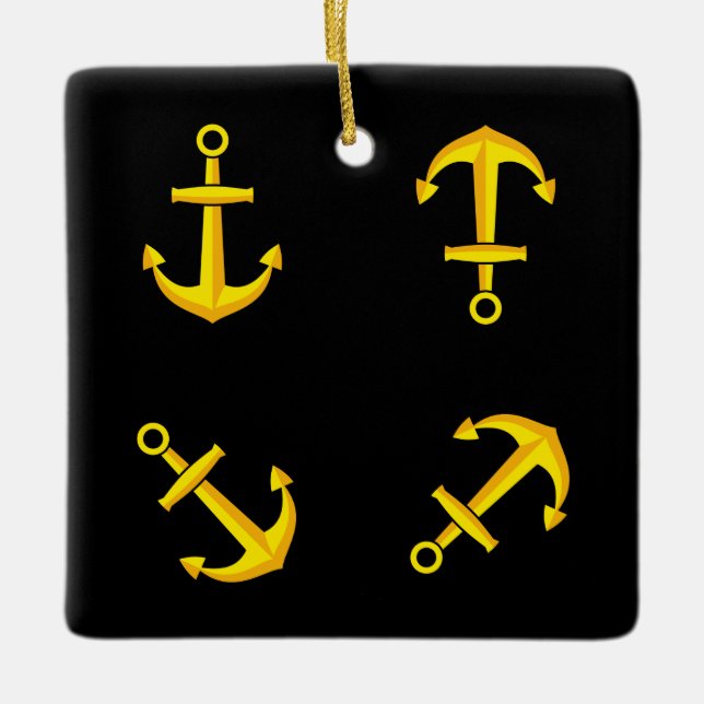 Cartoon Golden Boat Anchor Set Keramikornament (Vorderseite)