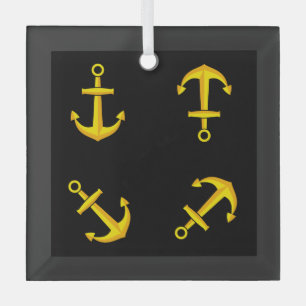 Cartoon Golden Boat Anchor Set Ornament Aus Glas
