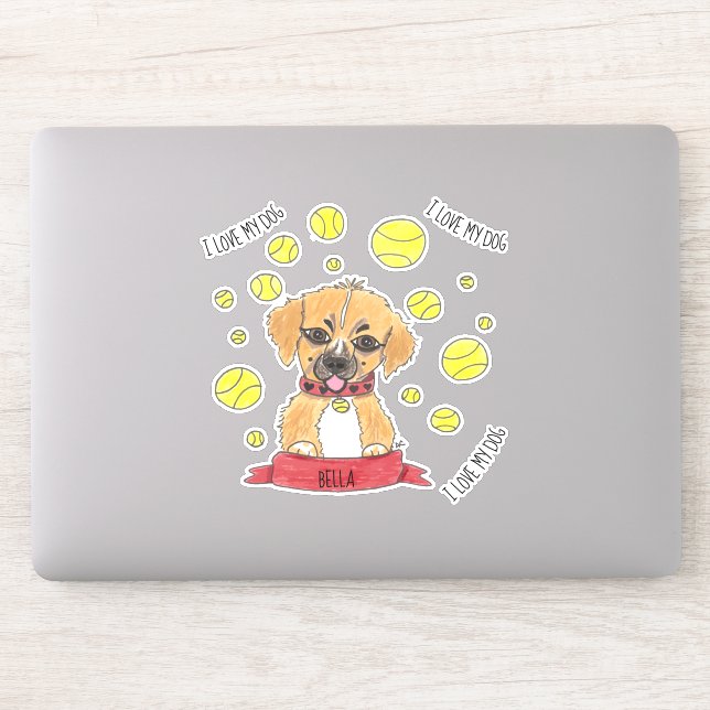 Cartoon Golden Shepherd and Tennis Balls Aufkleber (Computer)