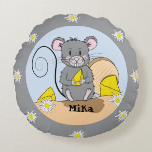 Cartoon graue Maus personalisiertes Kind Rundkisse Rundes Kissen