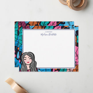 Cartoon Gray Hair Lady Personal Mitteilungskarte