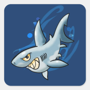 Cartoon Great White Shark Quadratischer Aufkleber