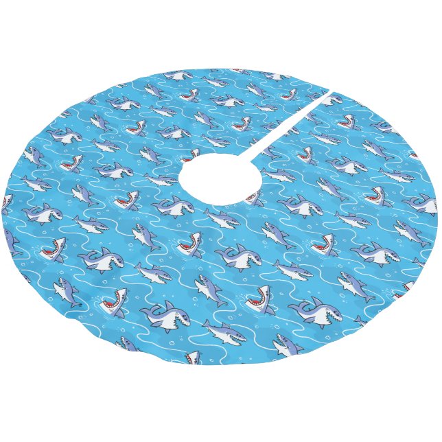 Cartoon Great White Sharks Polyester Weihnachtsbaumdecke (Schrägansicht)
