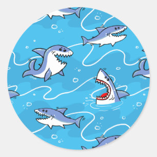 Cartoon Great White Sharks Runder Aufkleber