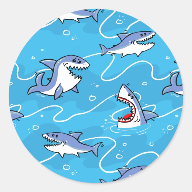 Cartoon Great White Sharks Runder Aufkleber (Vorderseite)