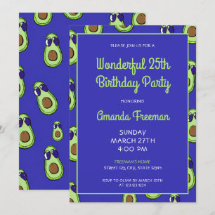 Cartoon Green & Blue Avocado Muster Geburtstag Einladung
