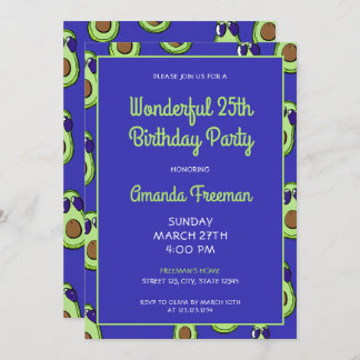 Cartoon Green & Blue Avocado Muster Geburtstag Einladung