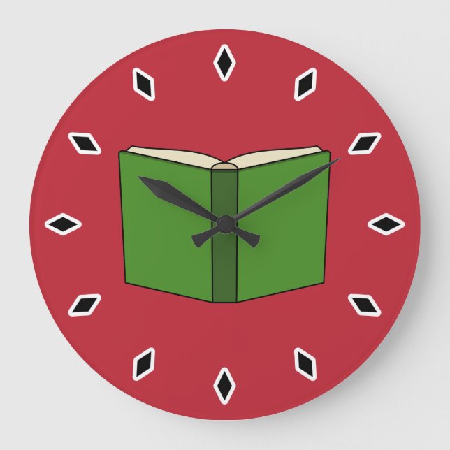 Cartoon Green Book Große Wanduhr (Vorderseite)