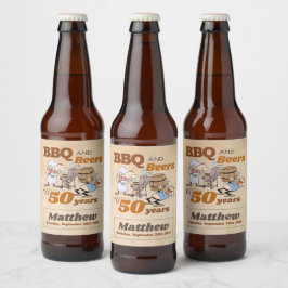Cartoon GRILLEN und Bier 50. Geburtstag Rustikal Bierflaschenetikett