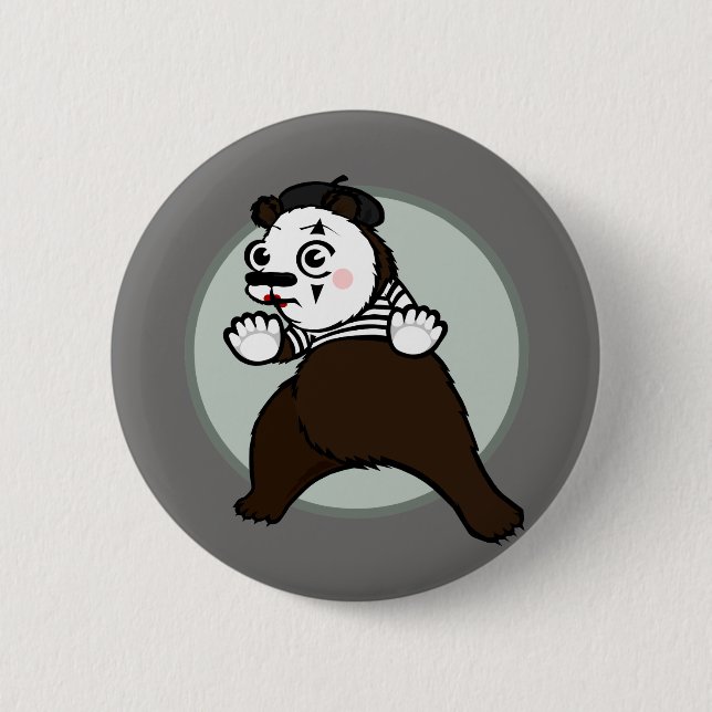 CARTOON GRIZZLY BEAR MIME RUNDE BUTTON ZURÜCK SCHA (Vorderseite)