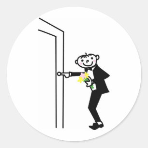 Cartoon Groom Rings Doorbell Runder Aufkleber