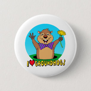 Cartoon Groundhog Button