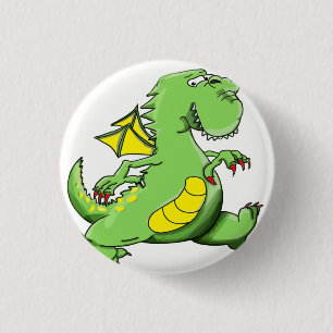 Cartoon Grüner Drache auf den Hinterfüßen Button