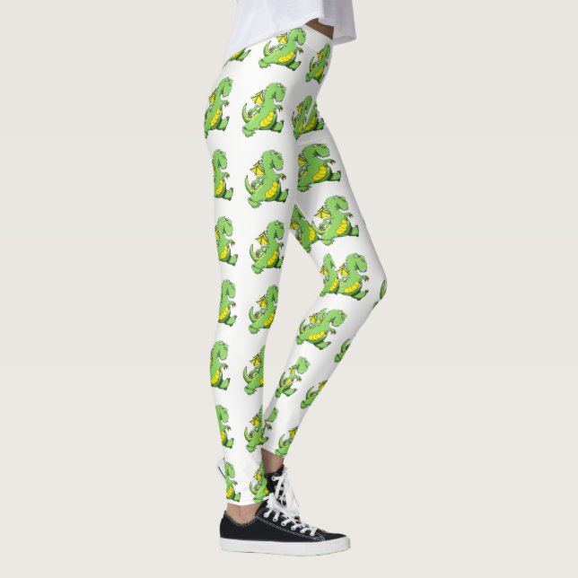 Cartoon Grüner Drache auf den Hinterfüßen Leggings (Rechts)