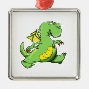 Cartoon Grüner Drache auf den Hinterfüßen Ornament Aus Metall