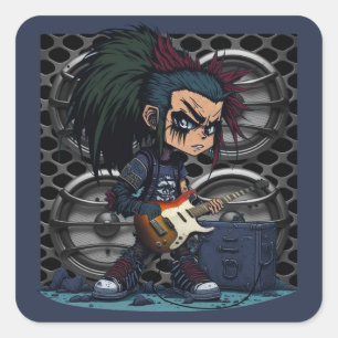 Cartoon Grunge Punk Rock & Roll Guitar Amp Lautspr Quadratischer Aufkleber