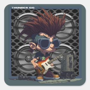 Cartoon Grunge Punk Rock & Roll Guitar Lautspreche Quadratischer Aufkleber