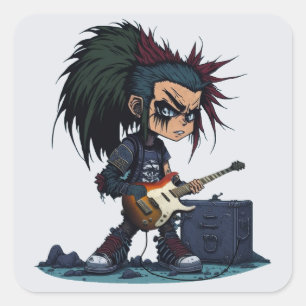 Cartoon Grunge Punk Rock und Roll Gitarre Amp Cool Quadratischer Aufkleber