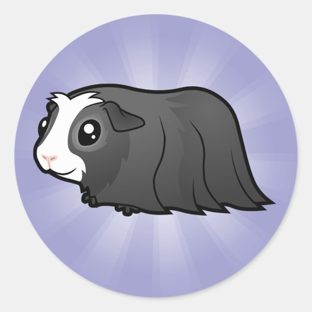 Cartoon Guinea Schwein (langhaarig) Runder Aufkleber (Vorderseite)
