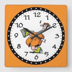 Cartoon Guitar Man Quadratische Wanduhr