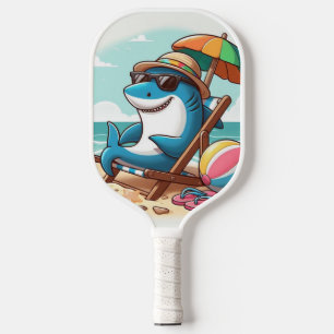 Cartoon Hai am Strand Pickleball Schläger