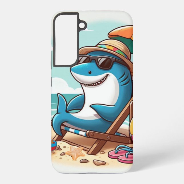 Cartoon Hai am Strand Samsung Galaxy Hülle (Rückseite)