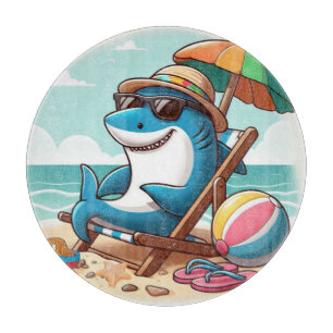 Cartoon Hai am Strand Schneidebrett