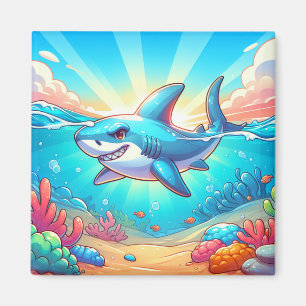 Cartoon Hai Schwimmen durch den Ozean Magnet