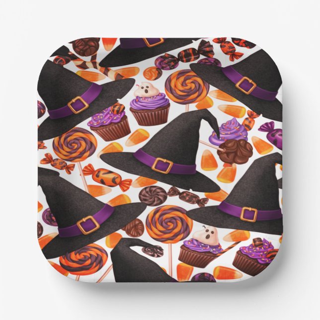 Cartoon Halloween Hexen Candy Pappteller (Vorderseite)