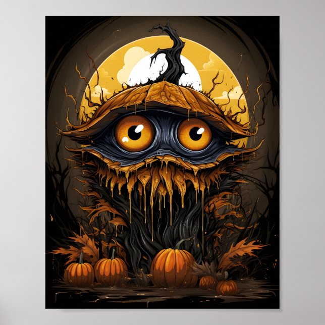 Cartoon Halloween Tree Pumpkin mit einem unscharfe Poster (Vorne)