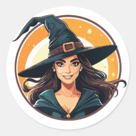 Cartoon halloween witch portrait runder aufkleber