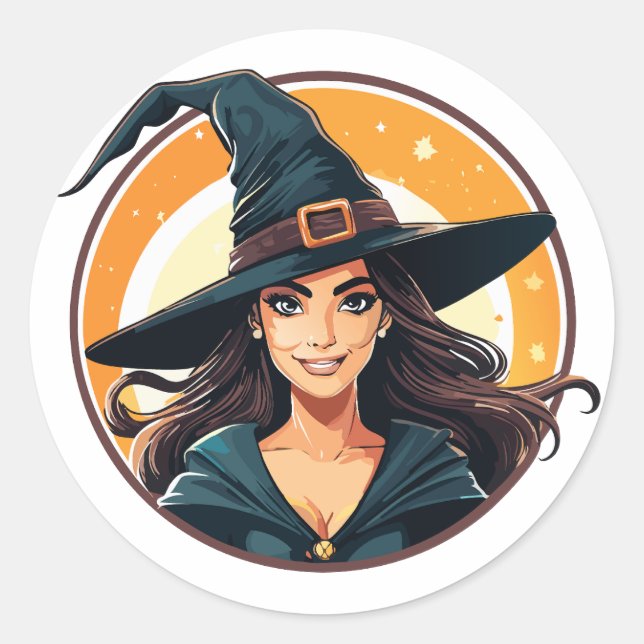 Cartoon halloween witch portrait runder aufkleber (Vorderseite)