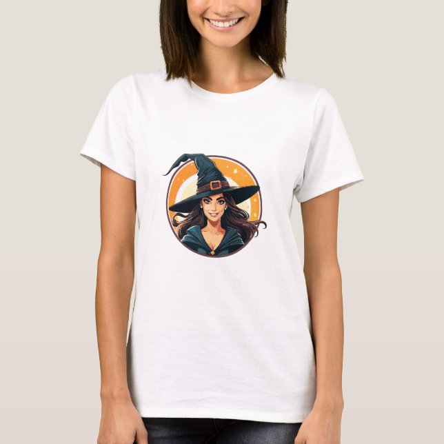 Cartoon halloween witch portrait T-Shirt (Vorderseite)