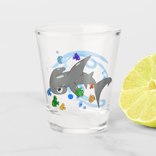 Cartoon Hammerhead Shark Schnapsglas (Vorderseite)