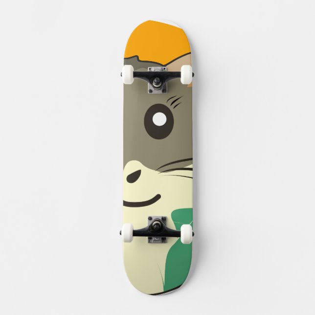 Cartoon Hamster mit mehrfarbigem Scarf Skateboard (Vorderseite)