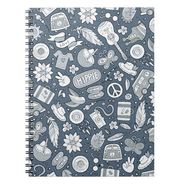 Cartoon handgezogene Hippie-Doodles nahtloses Must Notizblock (Vorderseite)