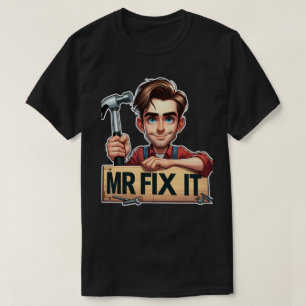 Cartoon Handyman hält Hammer mit Mr. Fix It T-Shirt