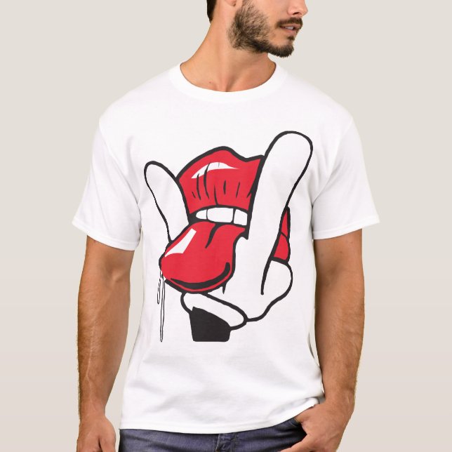 Cartoon-Handzunge, die LippenSwag lustiges cooles T-Shirt (Vorderseite)