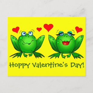 Cartoon Happy Frogs Hoppy Valentinstag Gelb Feiertagspostkarte