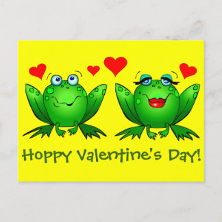 Cartoon Happy Frogs Hoppy Valentinstag Gelb Feiertagspostkarte