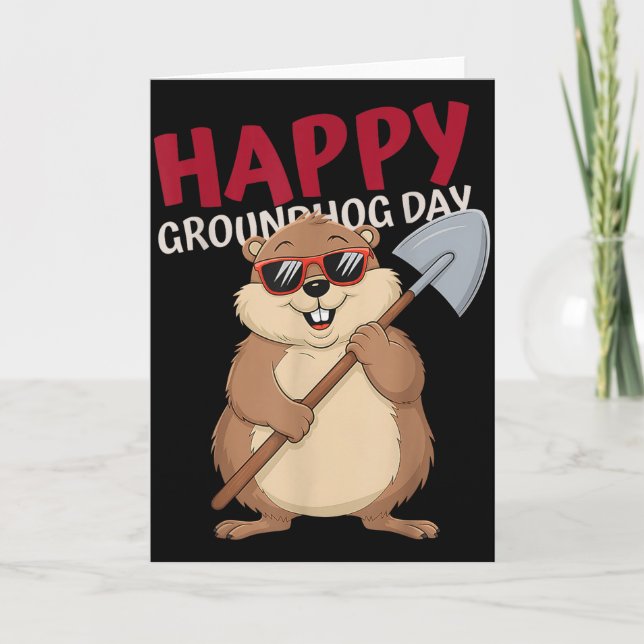 Cartoon Happy Groundhog Day  Karte (Vorderseite)
